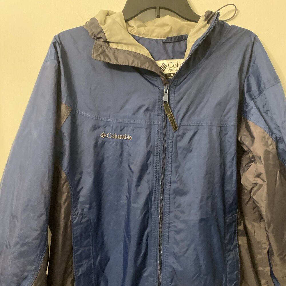 Columbia Jacket Mens Medium Blue Packable Hooded Windbreaker Rain Full Zip - Picture 2 of 11